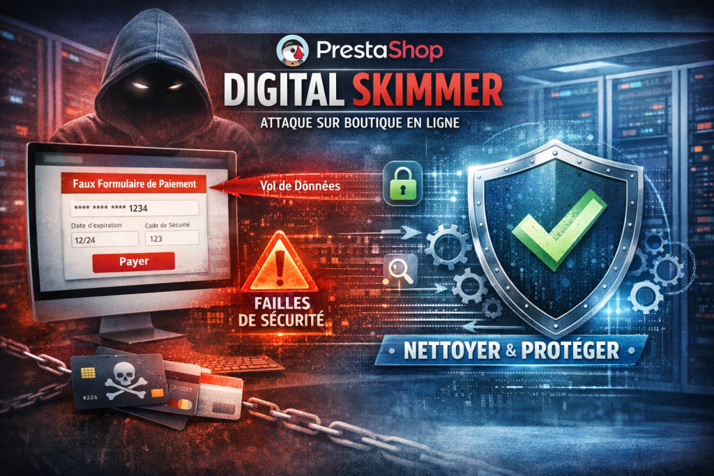 Attaque “digital skimmer” sur PrestaShop : guide complet pour vérifier, nettoyer et sécuriser votre boutique